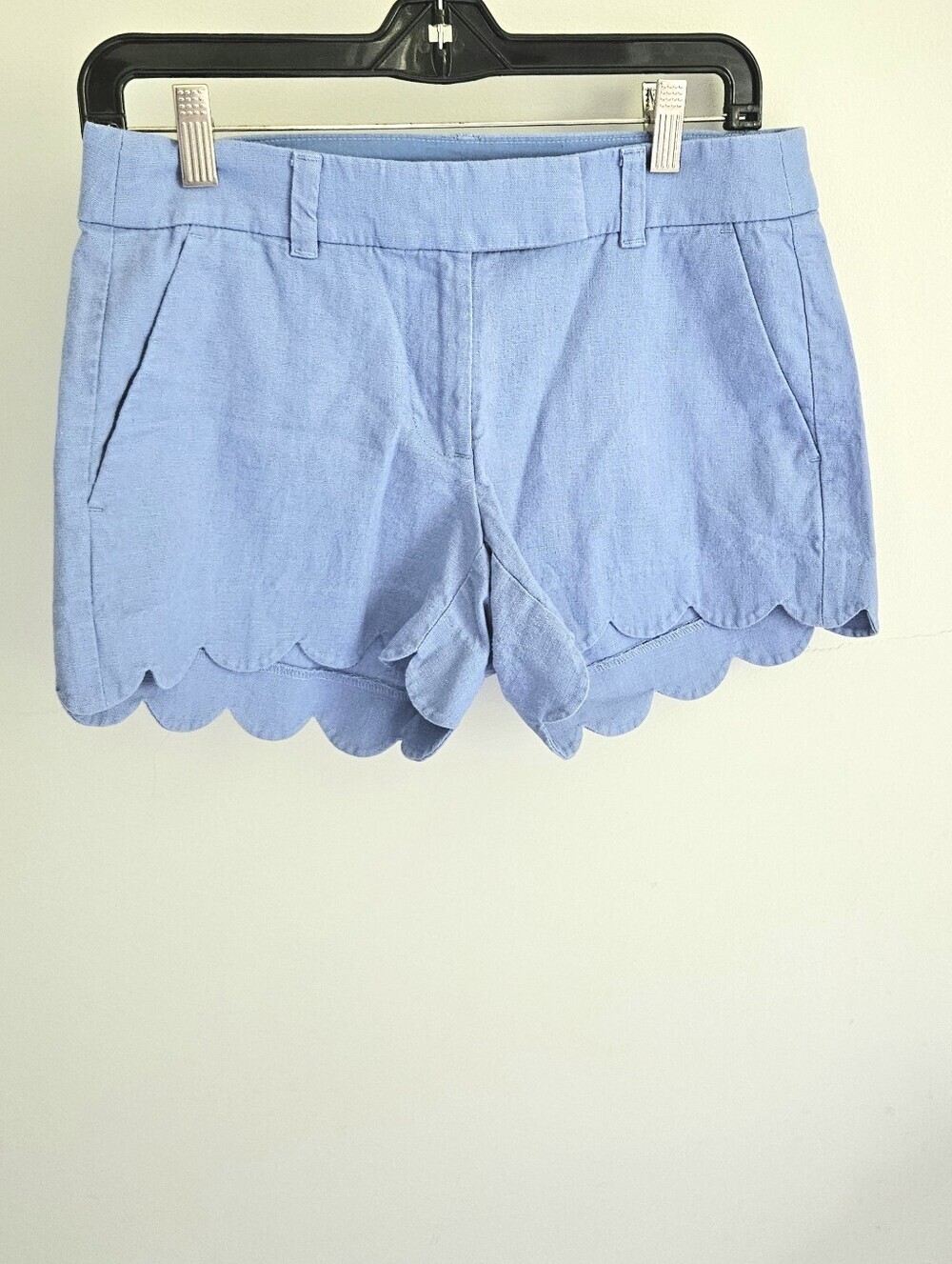 J. Crew Linen Blend Blue Scallop Hem Shorts